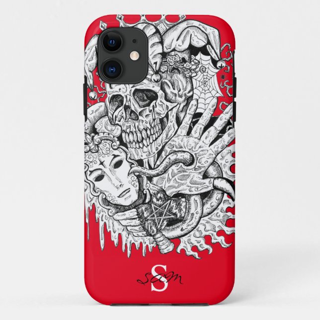 Monogram Red Skeleton Court Jester  Case-Mate iPho Case-Mate iPhone Case (Back)
