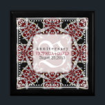 Monogram Red Star Diamonds Wedding Anniversary Box<br><div class="desc">Mediaeval and Middle eastern Indian inspired design in energising colours of deep red and black with white trims and lots of decorative diamonds within this exotic pattern. Strong and stylish custom Wedding, Anniversary or engagement present. Personalise with names, anniversary date and monogram or numbers - made into a wonderful wooden...</div>