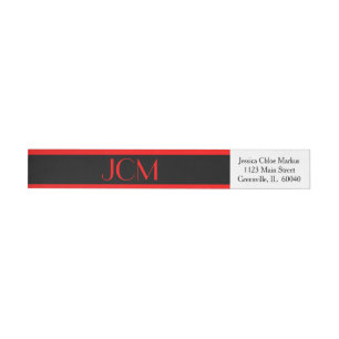 Monogram Red Stripe / Black on White Wrap Around Label