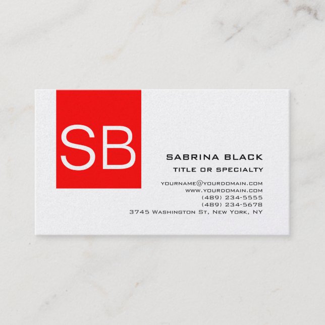 Monogram Red Stripe Consultant Business Card (Front)