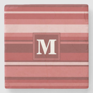 Monogram red stripes stone coaster