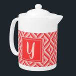 Monogram Red Three-Tone Diamond Pattern<br><div class="desc">Heat your tea in this Monogram Red Three-Tone Diamond Pattern Teapot. It features a geometric diamond pattern in three shades of red with an initial in light red against a dark red square. Personalise it with your initial. A great gift idea for that stylish tea lover in your life.</div>