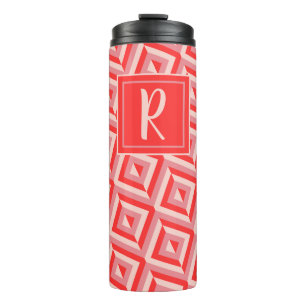 Monogram Red Three-Tone Diamond Pattern Thermal Tumbler
