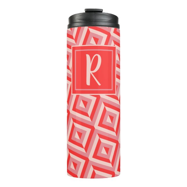 Monogram Red Three-Tone Diamond Pattern Thermal Tumbler (Front)