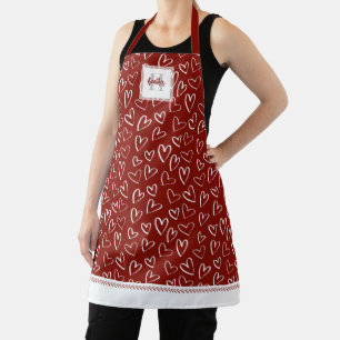 Monogram Red Valentine Heart Pattern Apron