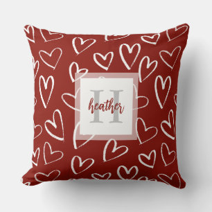 Monogram Red Valentine Heart Pattern Cushion