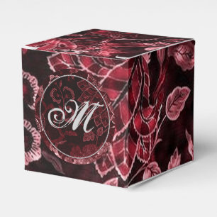Monogram Red Vintage Floral Cube Favour Box