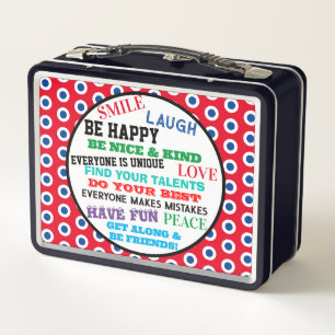 Monogram Red White Blue Dots Motivational Metal Lunch Box