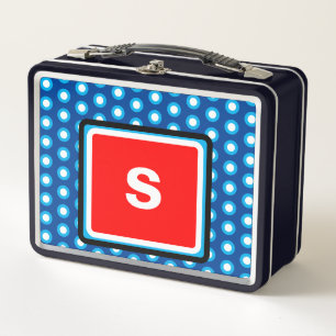 Monogram Red White Blue Geometric Dots  Metal Lunch Box