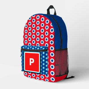 Monogram Red White Blue Polka Dots Printed Backpack