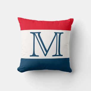 MONOGRAM Red White Blue stripe Solid Colour Cushion
