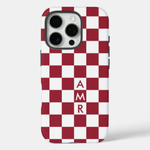 Monogram Red White Chequered Pattern iPhone 16 Pro Case