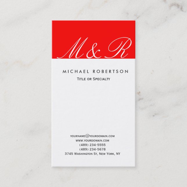 Monogram Red White Clean Consultant Business Card (Front)