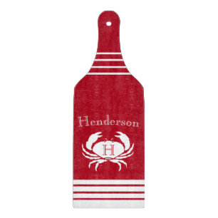 Monogram Red White Crab Nautical Cutting Board