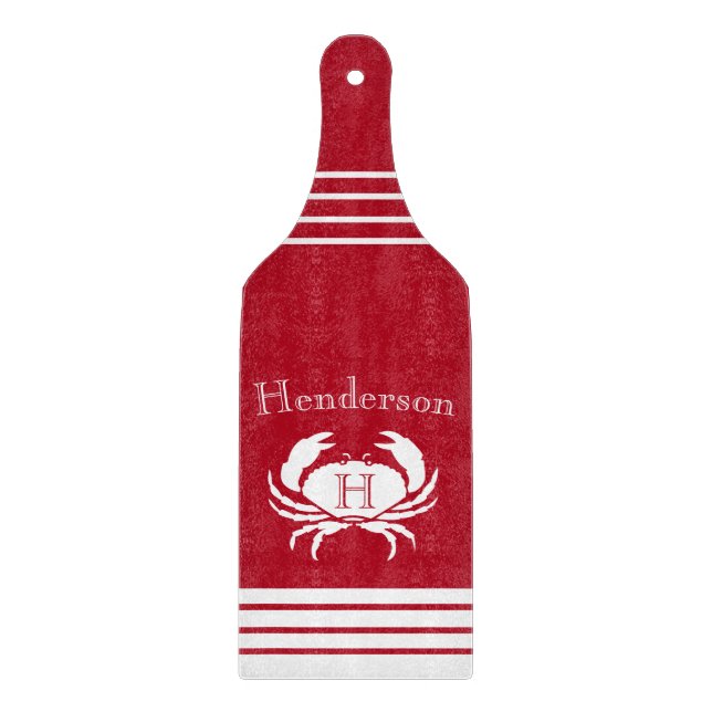 Monogram  Red White Crab Nautical Cutting Board (Front)