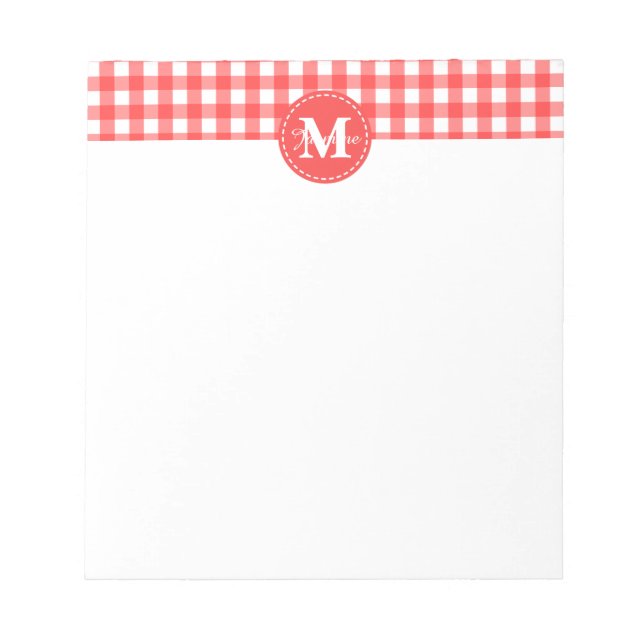 Monogram Red White Gingham Check Pattern Notepad (Front)