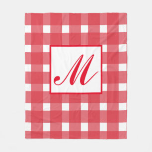 Monogram Red White Gingham Pattern Fleece Blanket