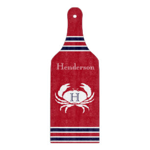 Monogram  Red White Navy Blue Crab Nautical  Cutting Board
