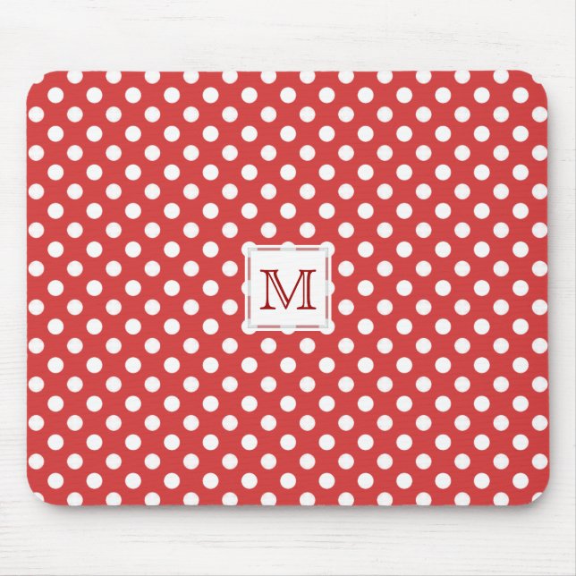 Monogram: Red & White Polka-Dot Mousepad (Front)