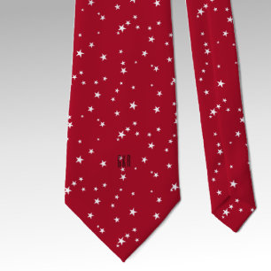 Monogram, Red, White Stars Holiday Celebration Tie