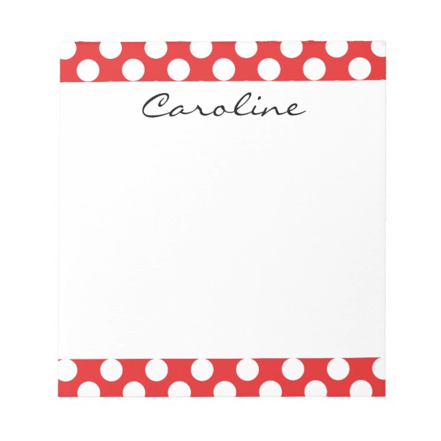 Monogram Red White Trendy Fun Polka Dot Pattern Notepad (Front)