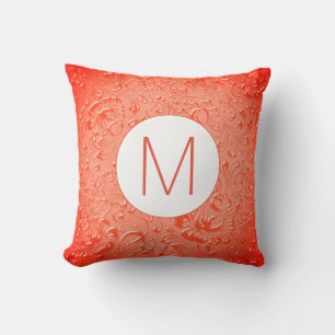 Monogram Reddish Color Embossed Floral Cushion