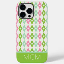 Monogram Retro Christmas Diamonds Pink & Green