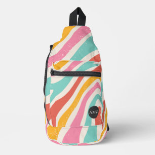 Monogram Retro Colorful Wavy Stripes Sling Bag