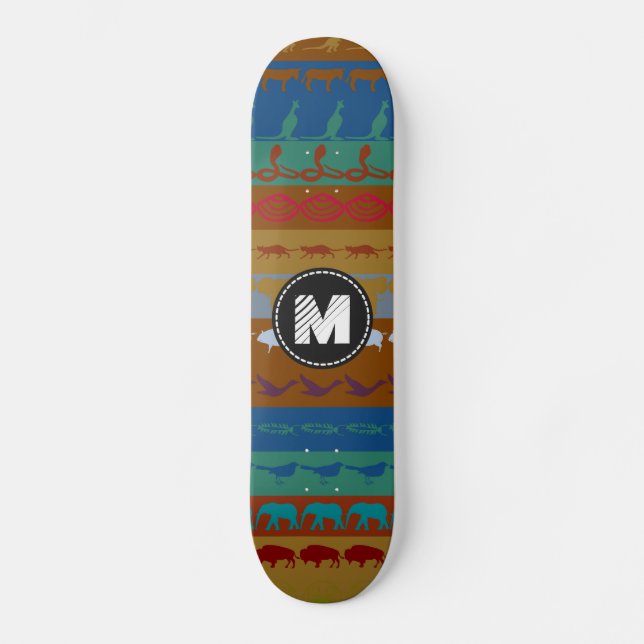 Monogram Retro Colourful Animals Pattern #6 Skateboard (Front)