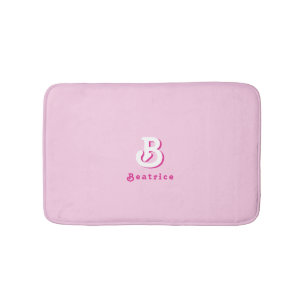 Monogram Retro Elegant Minimal Pink and White Bath Mat