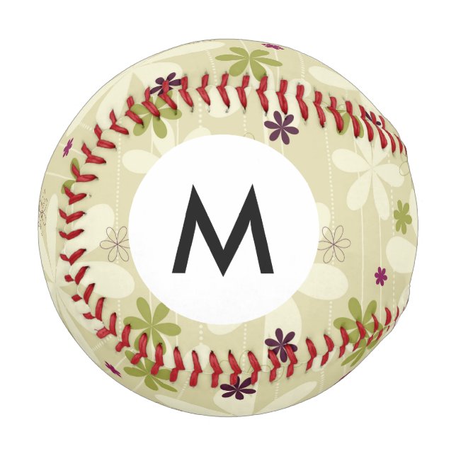 Monogram Retro Floral Background Baseball (Front Left)