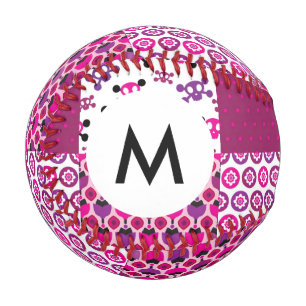 Monogram Retro flower skull polka dot Baseball