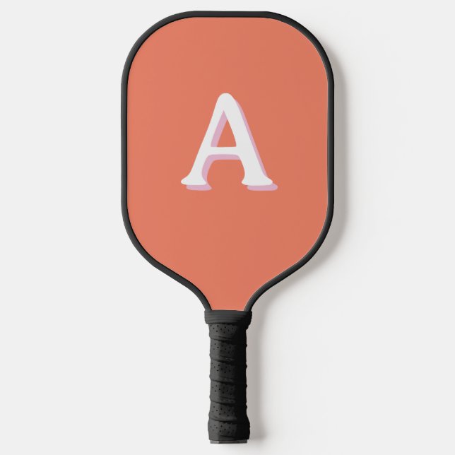 Monogram Retro Font Peach Pink Pickleball Paddle (Front)