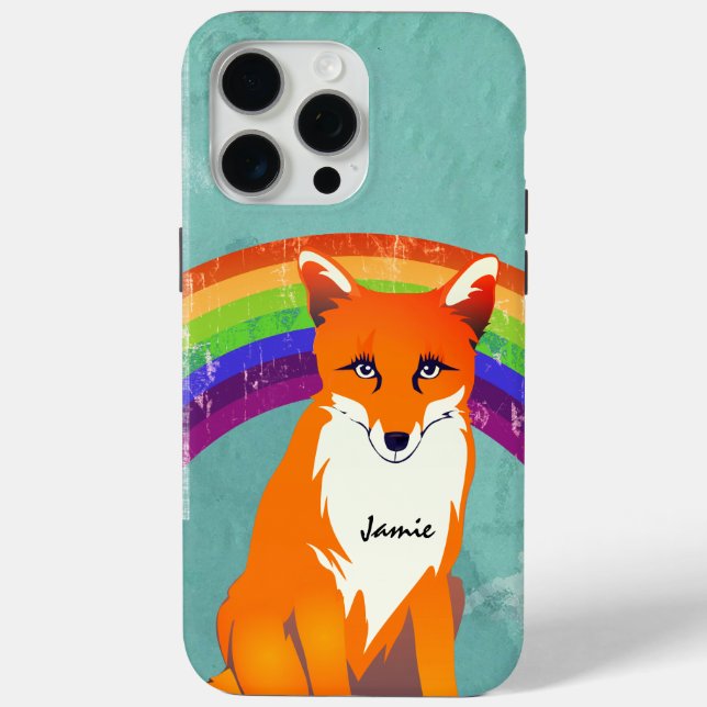 Monogram Retro Fox Art Aqua Earthy Tones Hues Case-Mate iPhone Case (Back)