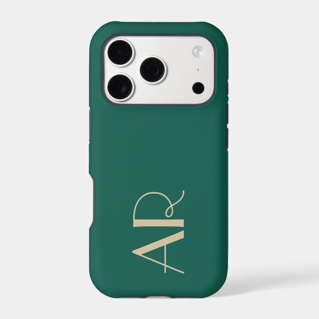 Monogram Retro Green Gold Initials Minimalist Chic (Back)