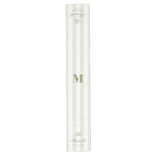 Monogram Retro Green White Stripes Script Wedding Long Table Runner