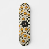 Monogram Retro Groovy Daisy Chequerboard Skateboard (Front)