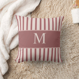 Monogram Retro Hearts Pink Burgundy Cushion