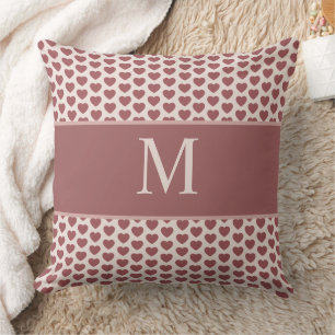 Monogram Retro Hearts Pink Burgundy Cushion