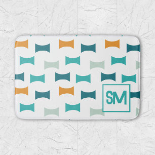 Monogram Retro Mid Century Geometric Pattern Bath Mat