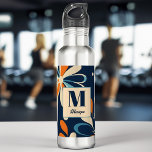 Monogram retro midcentury teal daisy gifts 710 ml water bottle<br><div class="desc">Monogram retro mid century 70ies teal navy blue daisy vintage modern retro style personalised name water bottle bridesmaid gifts bridal party favours</div>