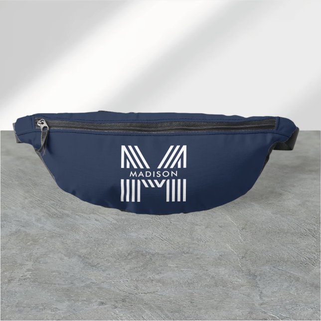 Monogram Retro Modern Navy Blue Bum Bags (Creator Uploaded)