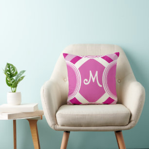 Monogram Retro Personalised Pink Pillow