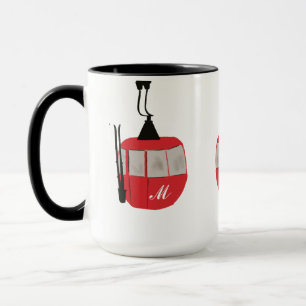 Monogram Retro Red Ski Gondola Lift Personalized Mug