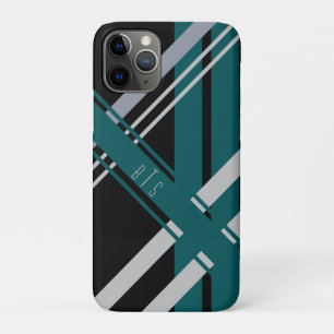 Monogram Retro Stripes Black Grey Green Teal iPhone 11 Pro Case