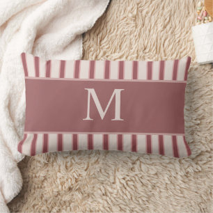 Monogram Retro Stripes Pink Burgundy Lumbar Cushion