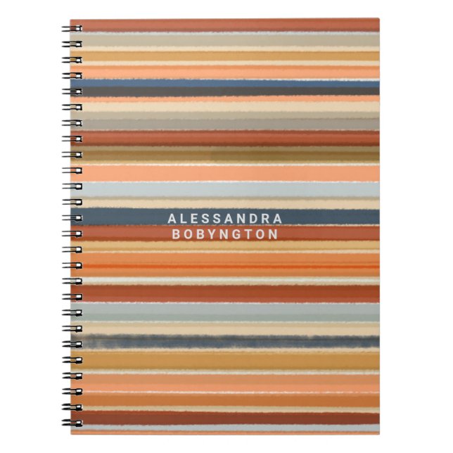 Monogram retro stripes vintage colourful abstract notebook (Front)