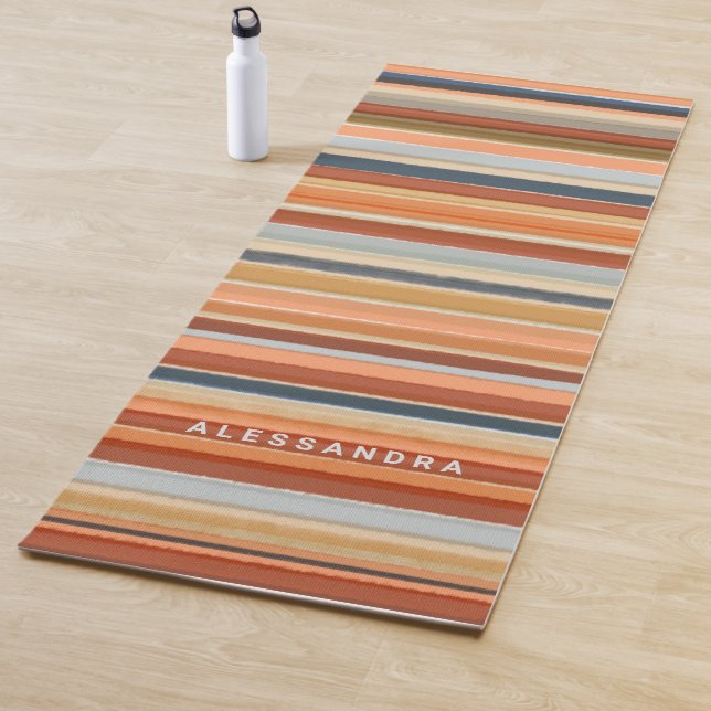 Monogram retro stripes vintage sunset  yoga mat (In Situ)