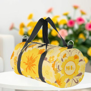 Monogram Retro Sunshine Floral-Yellow Flowers Duffle Bag