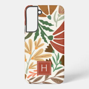  Monogram Retro Terracotta Floral Boho Samsung Galaxy Case